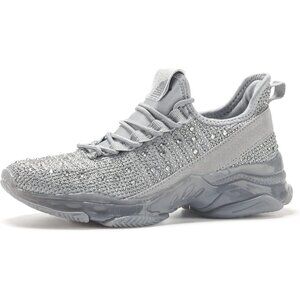 Women's Rhinestone Gray  Mesh Slip On Walking Breathable Glitter Sneaker Shoes